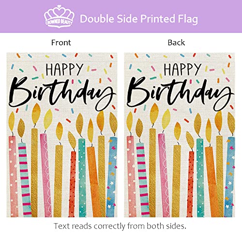 CROWNED BEAUTY Happy Birthday Garden Flag 12x18 Inch Double Sided Colorful Candles Outside Welcome Party Decoration Gift Yard Décor