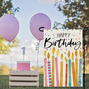 CROWNED BEAUTY Happy Birthday Garden Flag 12x18 Inch Double Sided Colorful Candles Outside Welcome Party Decoration Gift Yard Décor