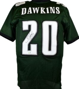 brian dawkins autographed green pro style jersey – beckett w hologram black