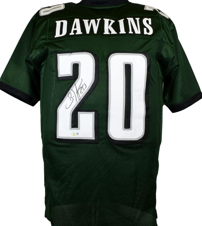 Brian Dawkins Autographed Green Pro Style Jersey - Beckett W Hologram Black