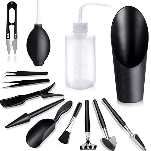 Succulent Tools, 13 Pcs Mini Garden Tool Set, Transplanting Tools Set,Succulent Care kit for Succulent Miniature Gardening Plant, Black