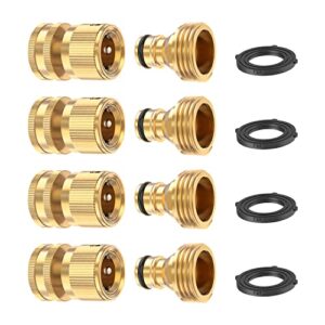 kesfitt garden hose quick connector solid brass,3/4 inch ght thread fitting no-leak water hose female and male adapter (4 sets)