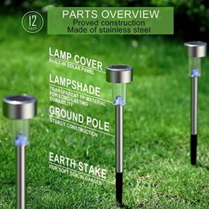 Dream Master Solar Lights Outdoor Waterproof, Stainless Steel LED Landscape Lighting Solar Powered Outdoor Lights Solar Garden Lights for Pathway, Walkway, Patio, Yard, Lawn - 12 Pack (Multicolor)