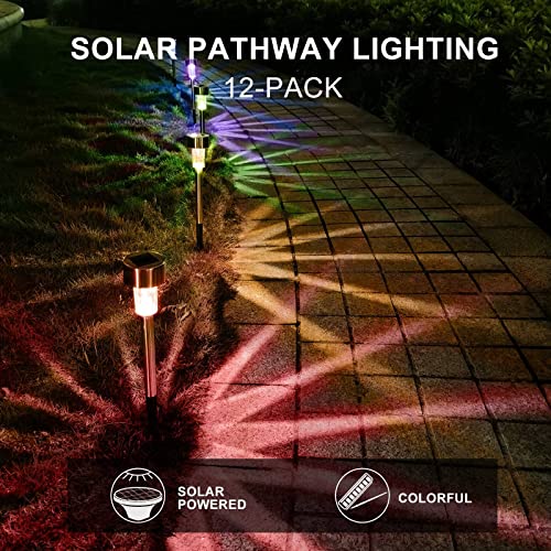 Dream Master Solar Lights Outdoor Waterproof, Stainless Steel LED Landscape Lighting Solar Powered Outdoor Lights Solar Garden Lights for Pathway, Walkway, Patio, Yard, Lawn - 12 Pack (Multicolor)