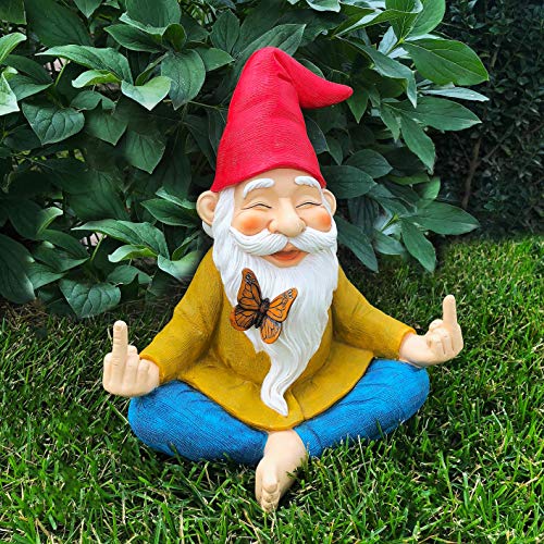 Mood Lab Garden Gnome - Zen Gnome Statue - 9.25 Inch Tall Lawn Gnome Figurine - for Outdoor or House Decor