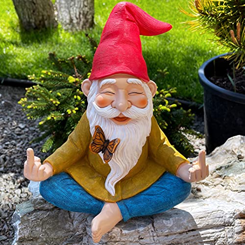 Mood Lab Garden Gnome - Zen Gnome Statue - 9.25 Inch Tall Lawn Gnome Figurine - for Outdoor or House Decor