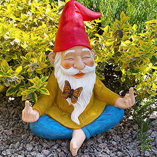 Mood Lab Garden Gnome - Zen Gnome Statue - 9.25 Inch Tall Lawn Gnome Figurine - for Outdoor or House Decor