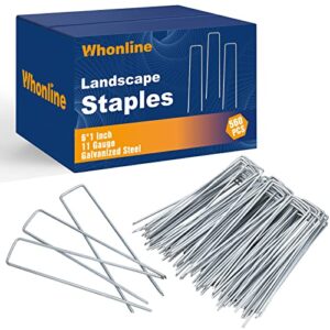 whonline 560pcs landscape staples 6 inch 11 gauge ground stakes heavy duty galvanized garden stakes, drip irrigation stakes for securing irrigation tubing fabric weed barrier ground sheets