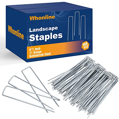 Whonline 560pcs Landscape Staples 6 Inch 11 Gauge Ground Stakes Heavy Duty Galvanized Garden Stakes, Drip Irrigation Stakes for Securing Irrigation Tubing Fabric Weed Barrier Ground Sheets