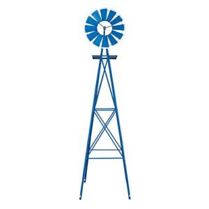 vingli upgrade 8ft ornamental windmill backyard garden decoration weather vane, heavy duty metal wind mill w/ 4 legs design, blue