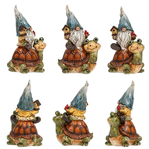 TERESA'S COLLECTIONS Garden Gnomes Statues Decorations for Yard Decor, Set of 2 Cute Gnomes Sitting on Snail & Turtle Garden Gift for Outdoor Yard Patio Lawn Ornaments Housewarming 7.5 Inch