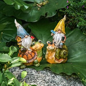 TERESA'S COLLECTIONS Garden Gnomes Statues Decorations for Yard Decor, Set of 2 Cute Gnomes Sitting on Snail & Turtle Garden Gift for Outdoor Yard Patio Lawn Ornaments Housewarming 7.5 Inch