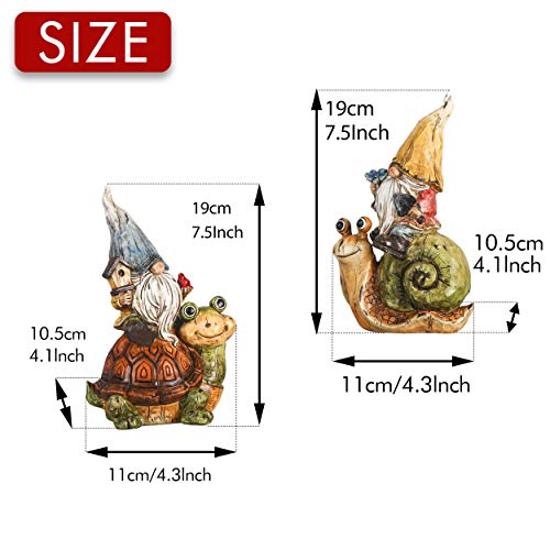 TERESA'S COLLECTIONS Garden Gnomes Statues Decorations for Yard Decor, Set of 2 Cute Gnomes Sitting on Snail & Turtle Garden Gift for Outdoor Yard Patio Lawn Ornaments Housewarming 7.5 Inch