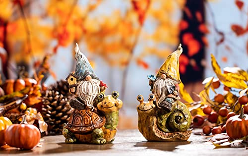 TERESA'S COLLECTIONS Garden Gnomes Statues Decorations for Yard Decor, Set of 2 Cute Gnomes Sitting on Snail & Turtle Garden Gift for Outdoor Yard Patio Lawn Ornaments Housewarming 7.5 Inch