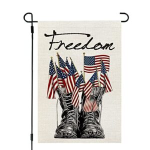 crowned beauty memorial day freedom boots garden flag 12×18 inch double sided 4th of july independence day patriotic american veteran soldier yard outdoor decor cf119-12