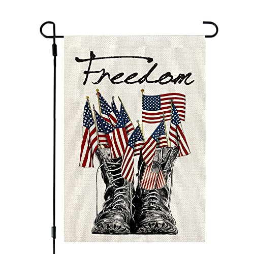 CROWNED BEAUTY Memorial Day Freedom Boots Garden Flag 12×18 Inch Double Sided 4th of July Independence Day Patriotic American Veteran Soldier Yard Outdoor Decor CF119-12