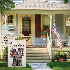 CROWNED BEAUTY Memorial Day Freedom Boots Garden Flag 12×18 Inch Double Sided 4th of July Independence Day Patriotic American Veteran Soldier Yard Outdoor Decor CF119-12