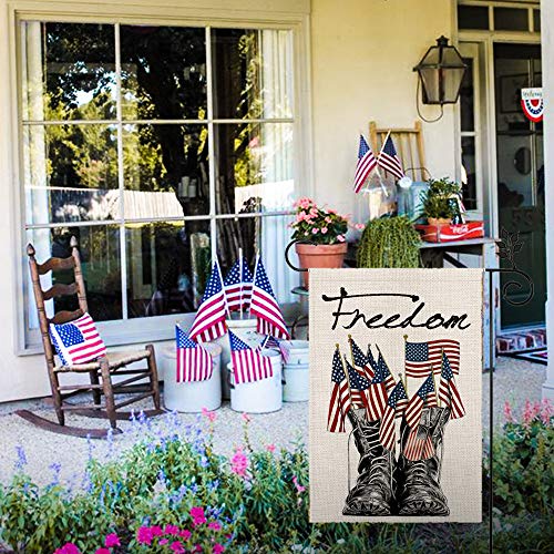 CROWNED BEAUTY Memorial Day Freedom Boots Garden Flag 12×18 Inch Double Sided 4th of July Independence Day Patriotic American Veteran Soldier Yard Outdoor Decor CF119-12