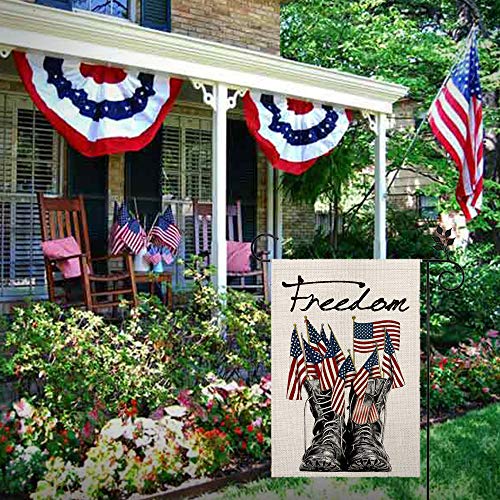 CROWNED BEAUTY Memorial Day Freedom Boots Garden Flag 12×18 Inch Double Sided 4th of July Independence Day Patriotic American Veteran Soldier Yard Outdoor Decor CF119-12