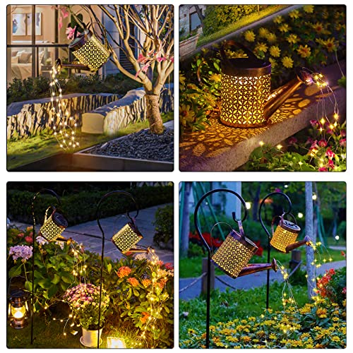 Ledeak Solar Watering Can Light, Solar Fairy Lights Outdoor Waterproof, Hanging Solar Powered Lantern Garden Art Light Decor Metal Waterfall String Lights for Patio Yard Pathway Plant Vine