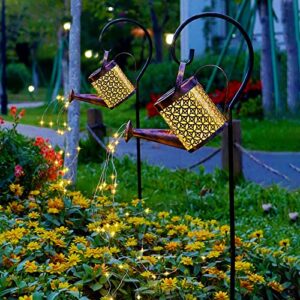 Ledeak Solar Watering Can Light, Solar Fairy Lights Outdoor Waterproof, Hanging Solar Powered Lantern Garden Art Light Decor Metal Waterfall String Lights for Patio Yard Pathway Plant Vine