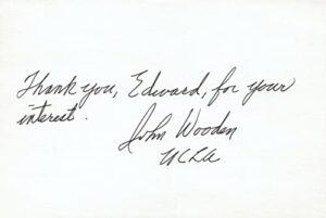 john wooden signed 4×6 index card with jsa coa