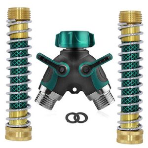 ambuker garden hose splitter 2 way heavy duty 2 kink-free 3/4 faucet extension hose protector dual hose connector comfortable rubberized grip for rv water hose 2 rubber washers