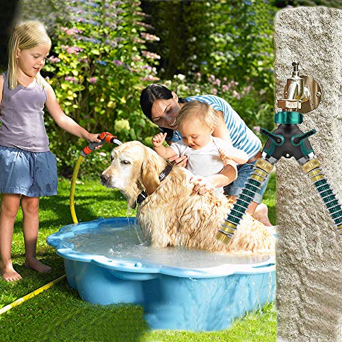 Ambuker Garden Hose Splitter 2 Way Heavy Duty 2 Kink-Free 3/4 Faucet Extension Hose Protector Dual Hose Connector Comfortable Rubberized Grip for RV Water Hose 2 Rubber Washers