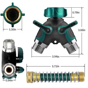 Ambuker Garden Hose Splitter 2 Way Heavy Duty 2 Kink-Free 3/4 Faucet Extension Hose Protector Dual Hose Connector Comfortable Rubberized Grip for RV Water Hose 2 Rubber Washers