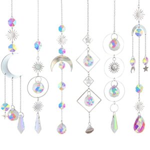 6pieces crystal suncatchers for window hanging sun catcher with chain rainbow maker crystal prisms decor for home garden party wedding ornament gift mother daughter