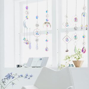 6Pieces Crystal Suncatchers for Window Hanging Sun Catcher with Chain Rainbow Maker Crystal Prisms Decor for Home Garden Party Wedding Ornament Gift Mother Daughter