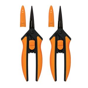 fiskars micro-tip pruning snips garden shears – plant cutting scissors with sharp precision-ground non-stick blade – 2-count