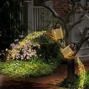 Solar Watering Can with Lights, Outdoor Solar Garden Lights,Garden Decor, Garden Solar Lights Outdoor Decorative Solar Powered,Hanging Lantern Waterproof,Metal Solar Waterfall Lights for Yard Patio