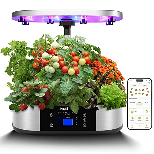 WiFi 12 Pods Hydroponics Growing System with APP Controlled, JustSmart Indoor Garden Up to 30" with 48W 120 LED Grow Light, Silent Pump System, Automatic Timer for Home Kitchen Gardening, GS1 Max