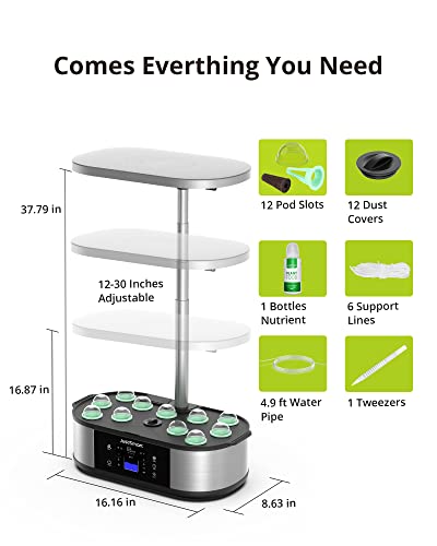 WiFi 12 Pods Hydroponics Growing System with APP Controlled, JustSmart Indoor Garden Up to 30" with 48W 120 LED Grow Light, Silent Pump System, Automatic Timer for Home Kitchen Gardening, GS1 Max