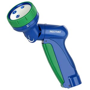 restmo swivel hose nozzle, 2-in-1 hybrid garden hose nozzle and lawn sprinkler, water hose sprayer with adjustable twisting spray head and self-lock trigger, high pressure jet and reduce hand fatigue
