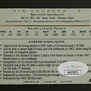 Jim Lonborg Signed Baseball Card with JSA COA