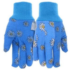 mud basic women’s pvc dotted palm and daisy printed jersey garden glove, extreme comfort, excellent grip, durable wear, blue, medium/large (m61001b-wml),md61001b-wml