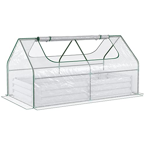 Outsunny Galvanized Raised Garden Bed with Mini Greenhouse Cover, Outdoor Metal Planter Box with 2 Roll-Up Windows for Growing Flowers, Fruits, Vegetables, and Herbs, 73" x 38" x 36", Clear