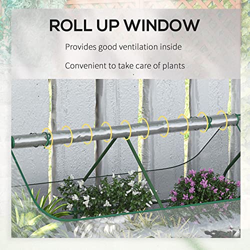 Outsunny Galvanized Raised Garden Bed with Mini Greenhouse Cover, Outdoor Metal Planter Box with 2 Roll-Up Windows for Growing Flowers, Fruits, Vegetables, and Herbs, 73" x 38" x 36", Clear