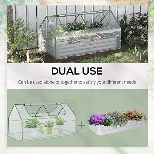 Outsunny Galvanized Raised Garden Bed with Mini Greenhouse Cover, Outdoor Metal Planter Box with 2 Roll-Up Windows for Growing Flowers, Fruits, Vegetables, and Herbs, 73" x 38" x 36", Clear