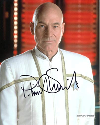 Patrick Stewart Signed / Autographed Star Trek The Next Generation 'TNG' 8x10 glossy photo portraying Jean Luc Picard. Includes FANEXPO Certificate of Authenticity and Proof. Entertainment Autograph Original.