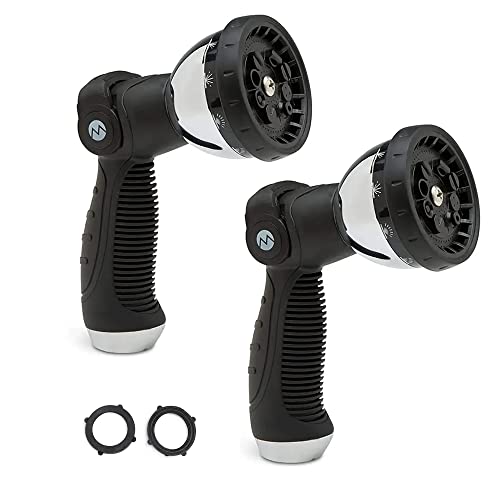 Morvat Water Hose Nozzle Sprayer with 10 Spray Patterns - 2-PACK - Slip Resistant Thumb Controlled Comfort Grip with On/Off Lock, High Pressure Garden Nozzle for Garden Hose - Plants, Lawn, Pets, Cars