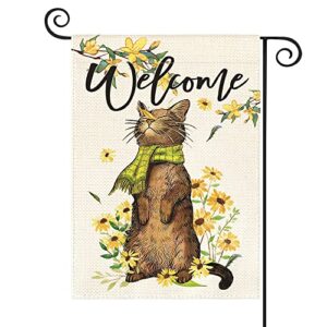 avoin colorlife spring summer flower cat garden flag 12×18 inch double sided outside, yellow daisy sunflower welcome yard outdoor flag