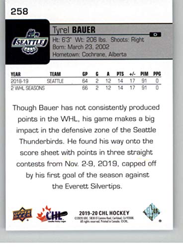 2019-20 Upper Deck CHL #258 Tyrel Bauer Seattle Thunderbirds Hockey Trading Card