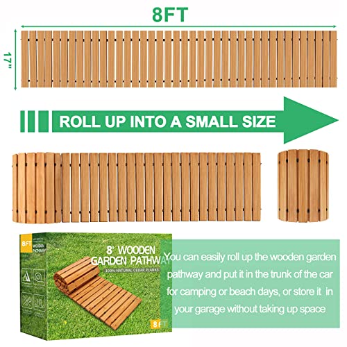 TONAHUTU 8FT Wooden Garden Pathway，Roll Out Wooden Pathway Weather-Resistant Walkway for Outdoor Patios 17" W Roll Out Hardwood Walkway with Non-Slip Surface Wedding Party Decorative Wood Path