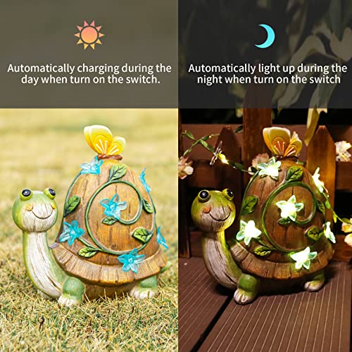 Afirst Garden Statue Turtle Figurine - Solar Powered Resin Animal Sculpture Light Indoor Outdoor Decorations Patio Lawn Yard Art Ornaments