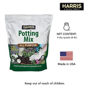 Harris All Purpose Premium Potting Soil Mix with Worm Castings and Other Nutrients, 4 Quarts