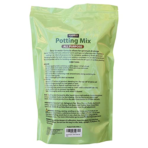 Harris All Purpose Premium Potting Soil Mix with Worm Castings and Other Nutrients, 4 Quarts