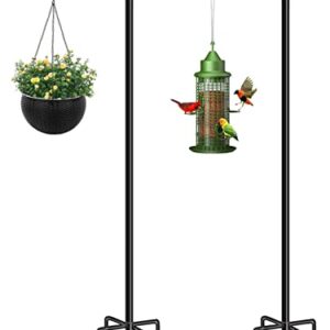 Eazielife Shepherds Hook for Outdoor Bird Feeders Pole 92 Inch Tall, Adjustable Heavy Duty Garden Hanger Stake Pole with 5 Prong Base, Shiny Black (2 Packs)